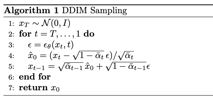 DDIM sampling algorithm